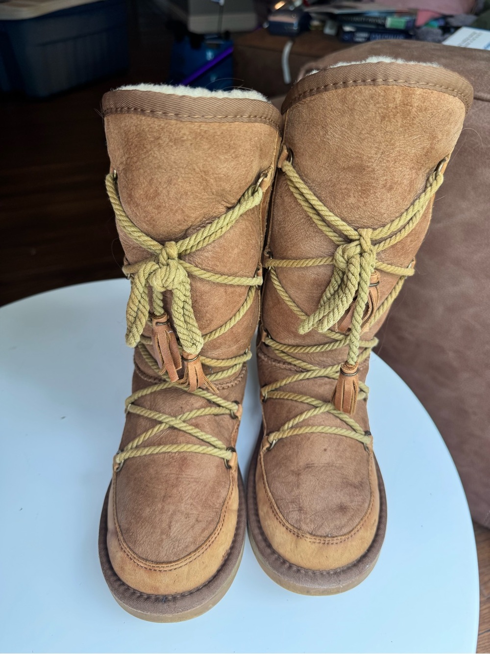 Australia Luxe Collective Chestnut Suede Rope-Lace Winter Boots Size 6